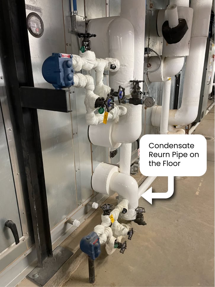 Condensate return pipe on the floor